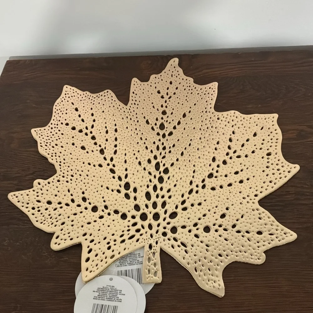 NWT- Set of 4- Metallic Gold- Fall Maple Leaf Shaped Cutout Placemats
